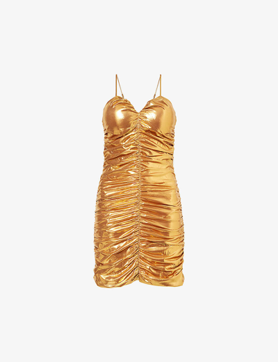 Amy Lynn Womens Gold Sweetheart-neck Metallic Stretch-woven Mini Dress