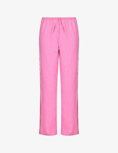 Desmond And Dempsey Womens Cerise Straight-leg Mid-rise Linen Trousers