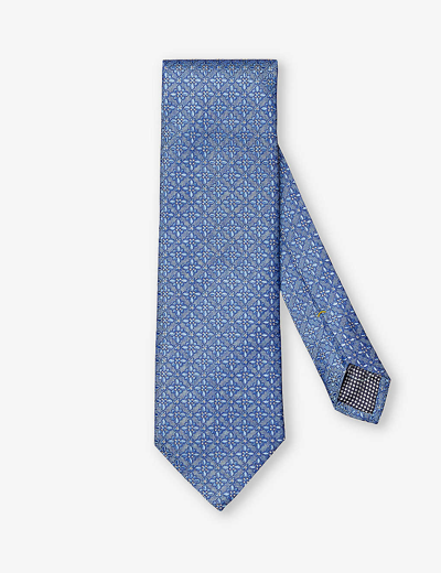 Eton Mens Mid Blue Textured Geometric-design Silk Tie
