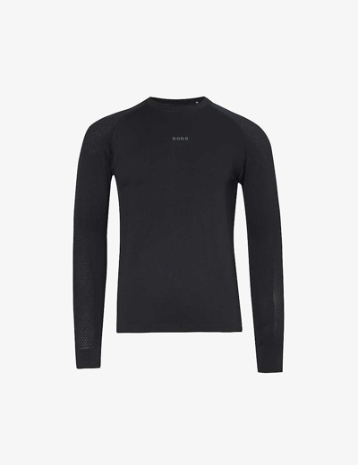 Bjorn Borg Mens Black Beauty Brand-print Mesh-panel Slim-fit Recycled-polyester-blend T-shirt