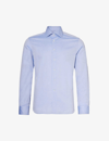 Corneliani Mens Baby Blue Spread-collar Curved-hem Regular-fit Cotton-poplin Shirt