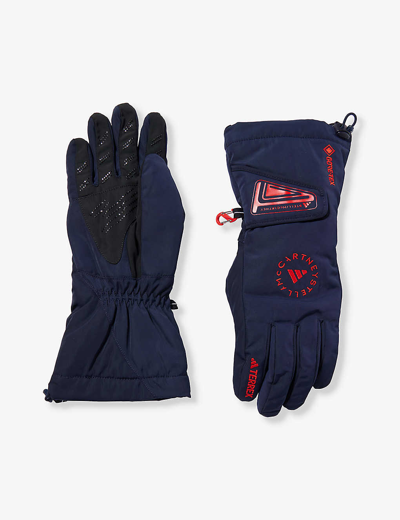 Adidas By Stella Mccartney Waterproof Branded Recycled-polyester Gloves In Leg Ink/active Red/blk
