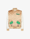 RHUDE RHUDE MEN'S WHITE TAN ST BARTS BRAND-EMBROIDERED BOXY-FIT SATIN JACKET