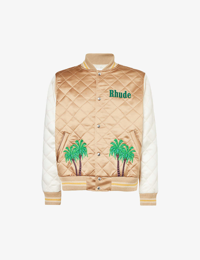 Rhude White & Tan St. Barts Bomber Jacket In Brown