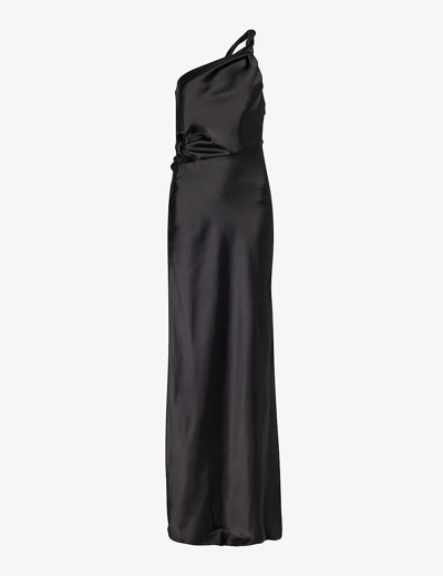 Camilla And Marc Womens Black Senara One-shoulder Recycled-polyester Maxi Dress