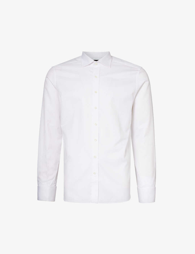 Oscar Jacobson Mens Optical White Cutaway-collar Box-pleated Regular-fit Cotton-twill Shirt