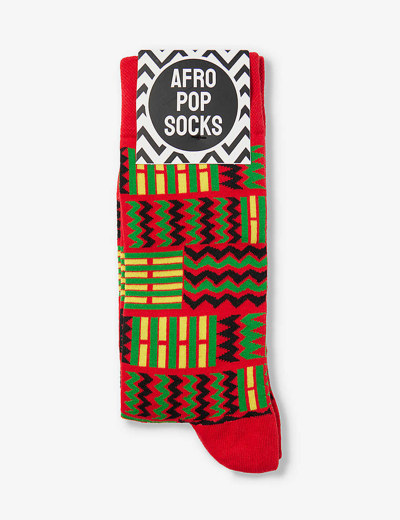 Afropop Socks Mens Kuba Red Graphic-pattern Cotton-blend Knitted Socks
