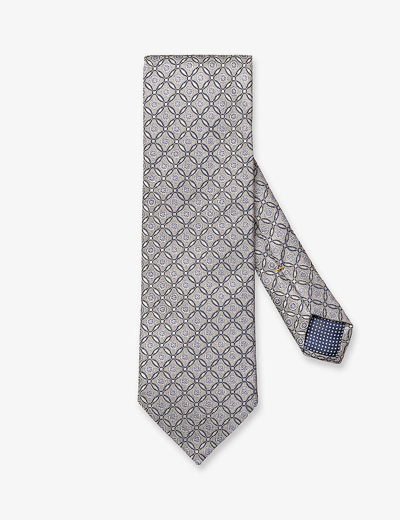 Eton Mens Light Grey Medallion Graphic-pattern Silk Tie