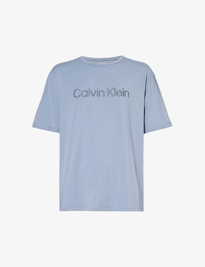 Calvin Klein Mens Flint Stone Crewneck Ribbed-trim Cotton And Recycled Polyester-blend Jersey T-shir In Grey