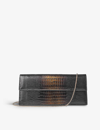 ASPINAL OF LONDON ASPINAL OF LONDON BLACK AVA CROC-EMBOSSED LEATHER CLUTCH BAG