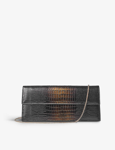 Aspinal Of London Black Ava Croc-embossed Leather Clutch Bag
