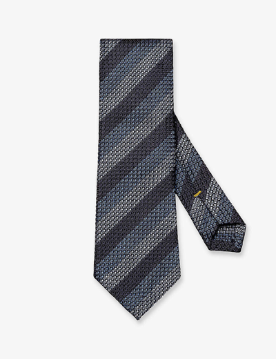 Eton Mens Navy Blue Grenadine Striped Wide-blade Silk Tie