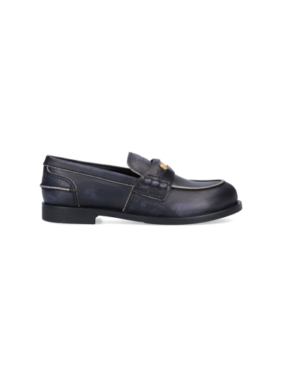 Miu Miu Calfskin Penny Loafers In Black