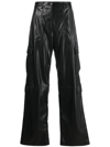 Msgm Black Cargo Pockets Faux-leather Trousers In Black  