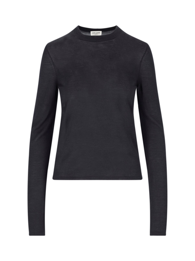 Saint Laurent Wool And Silk Cashmere Sweater In Black