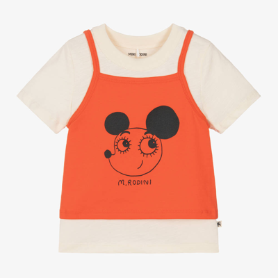 Mini Rodini Kids' Ritzratz棉质背心与t恤套装 In Orange