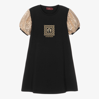 Aigner Teen Girls Black & Gold Sequin Dress