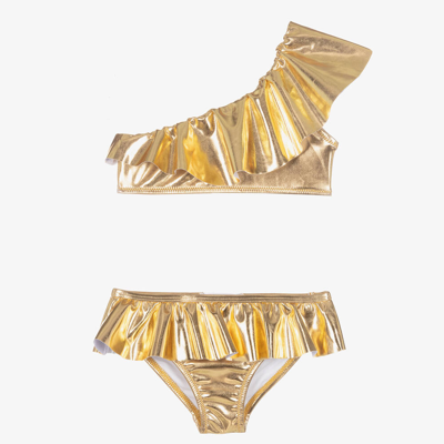 Stella Cove Babies' Girls Metallic Gold One Shoulder Bikini