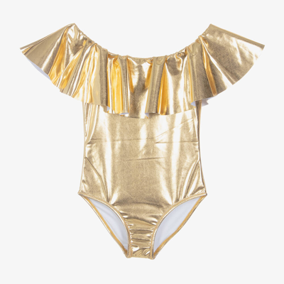 Stella Cove Teen Girls Metallic Gold Ruffle Swimsuit