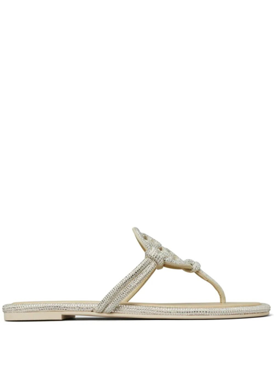 Tory Burch Miller Crystal-embellished Flip Flips In Silver