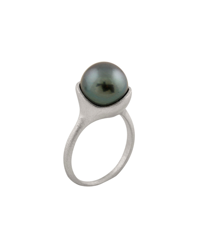 Splendid Pearls Rhodium Plated Silver 10-10.5mm Freshwater Pearl Ring