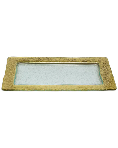 Alice Pazkus 14.5in Glass Rectangular Tray With Gold Design