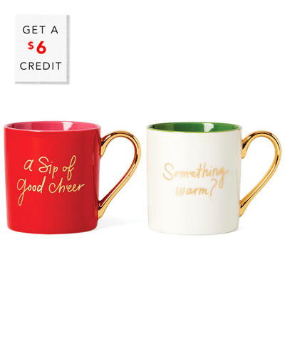 Kate Spade New York Be Jolly Color 2pc Mug Set With $6 Credit In Red