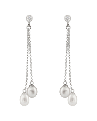 Splendid Pearls Rhodium Over Silver 6-6.5mm Pearl Earrings In White