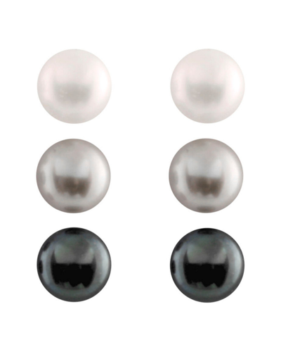 Splendid Pearls Plated 7-8mm Pearl Set Of 3 Studs In Multi