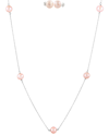 Splendid Pearls Rhodium Plated Silver 7-8mm Freshwater Pink Pearl Stud Earring & Necklace Set
