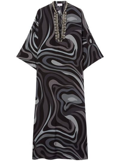 Pucci Marmo-print Silk Kaftan In Black