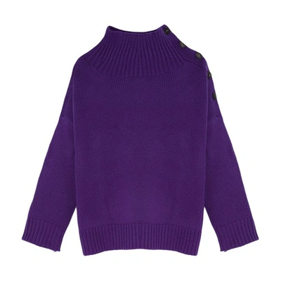 Yves Salomon Button-detail High-neck Sweater In Violet