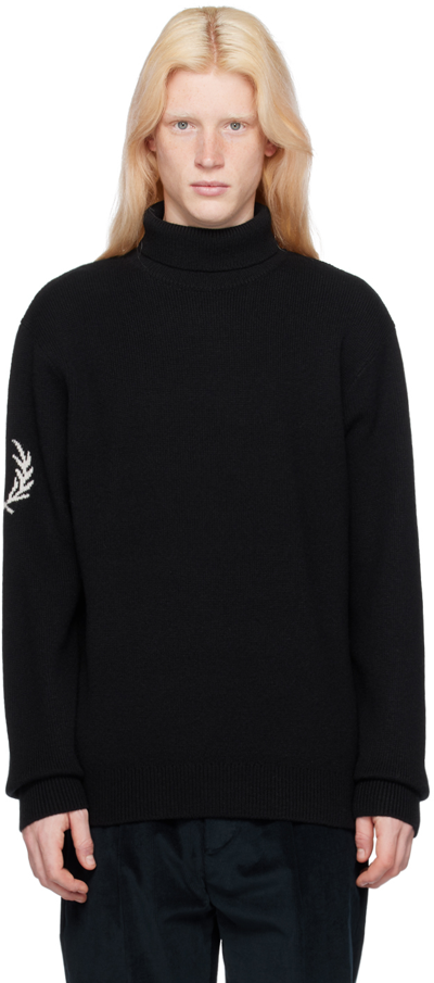 Fred Perry Black Jacquard Turtleneck In 102 Black