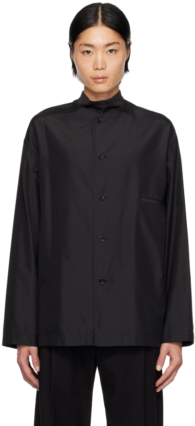 Lemaire Collarless Relaxed Shirt In Black