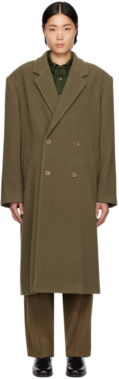 Lemaire Double-breasted Wool Coat In Green