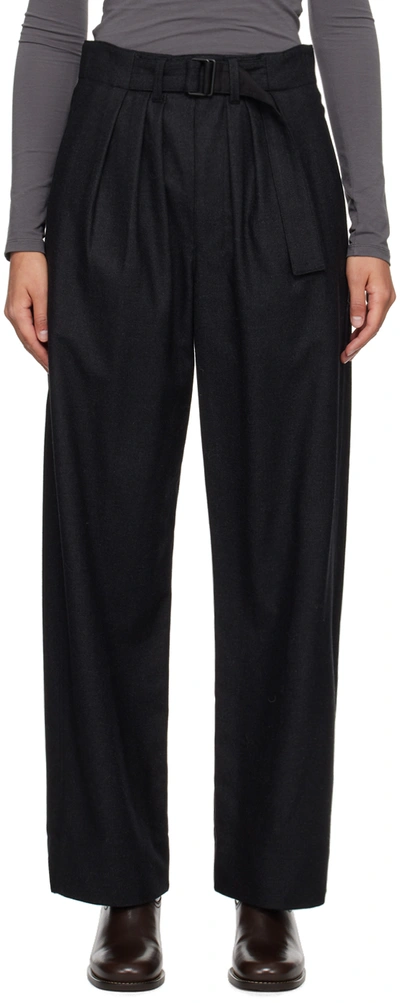 Lemaire Belted Pleated Cashmere-blend Trousers In Mu190 Antracite/grey