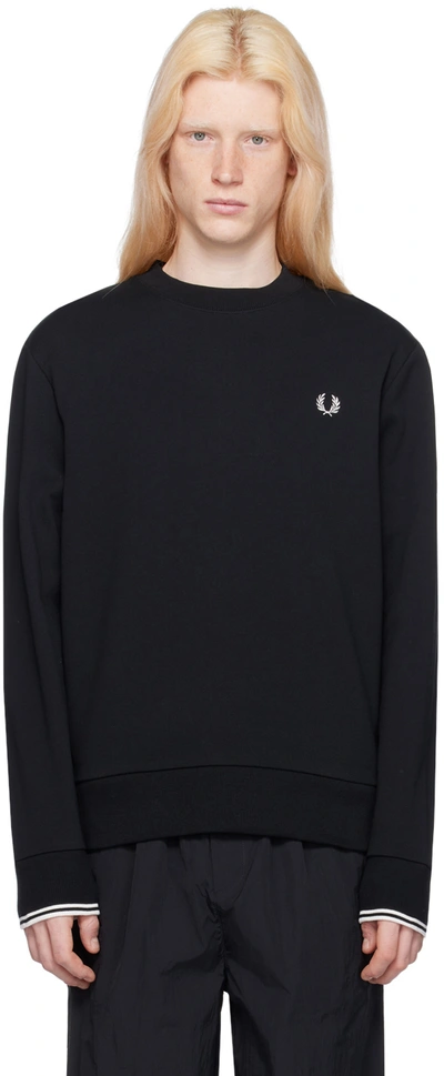 Fred Perry Embroidered Logo Crew-neck Sweatshirt In Black