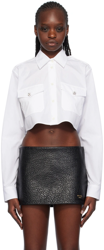 Prada Crystal-embellished Cropped Cotton Shirt In White