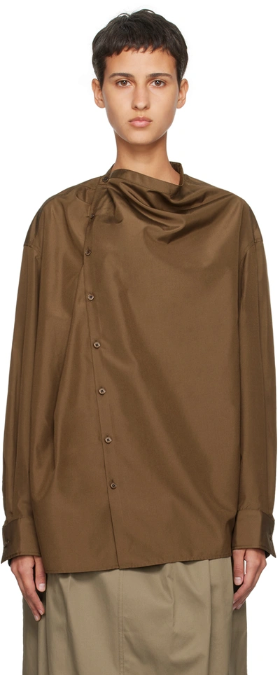 Lemaire Soft Collar Silk Blouse In Br501 Dark Tobacco