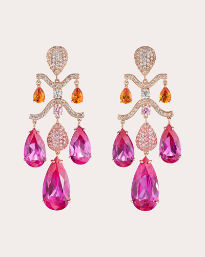 Anabela Chan Palms Multi Simulated Stone & Pave Chandelier Drop Earrings In Pink