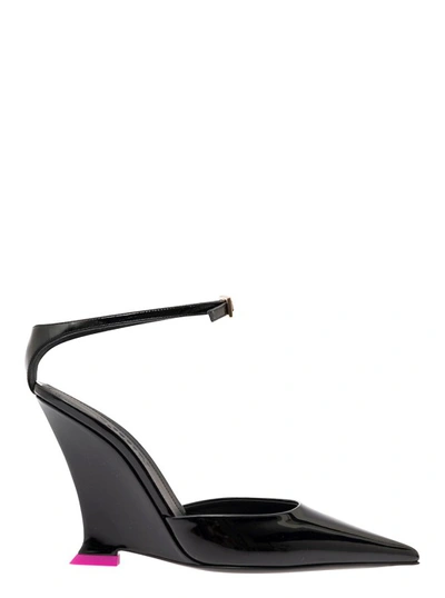 3JUIN CLEA' BLACK PUMPS WITH WEDGE HEEL AND CONTRASTING DETAIL IN LEATHER