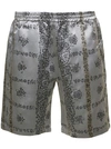 NEEDLES GREY SHORTS WITH AL-OVER FLOREL PRINT IN CUPRO