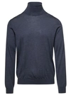 LANEUS GREY SWEATER WITH TURTLENECK AND RIBBED TRIM IN WOOL AND SILK