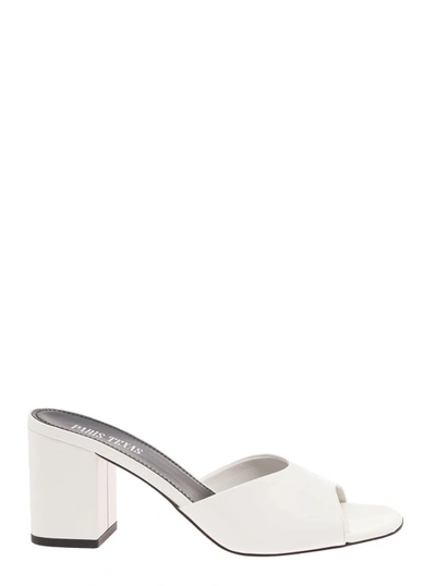 Paris Texas Anja' White Mules With Block Heel In Patent Leather In Neutrals