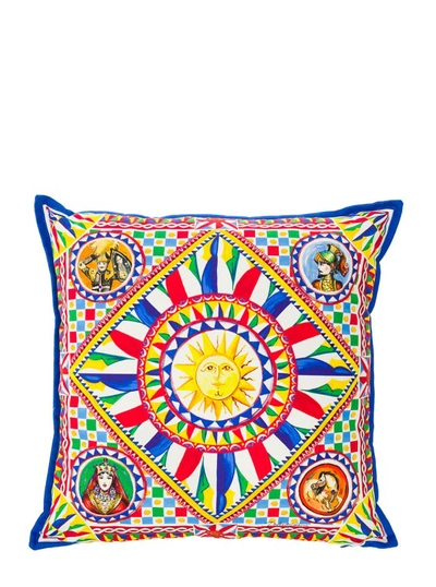 Dolce & Gabbana Multicolor Small Cushion With Carretto Foulard Print In Cotton In Not Applicable