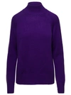 ALLUDE VIOLET MOCKNECK SWEATER WITH RIBBED TRIM IN CASHMERE
