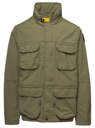 PARAJUMPERS CELSIUS' GREEN WATER REPELLENT JACKET WITH LOGO PATCH IN COTTON BLEND