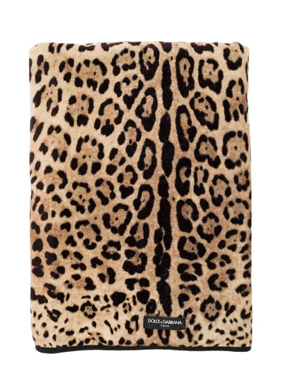 Dolce & Gabbana Multicolor Bath Towel Wirh All-over Leopard Print In Cotton In Not Applicable