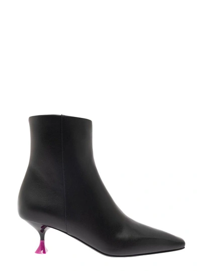 3JUIN BLACK ANKLE BOOTS WITH ZIP AND CONTRASTING HEEL IN LEATHER