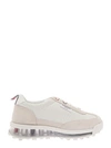THOM BROWNE LOW TOP TECH SNEAKERS IN WHITE LEATHER
